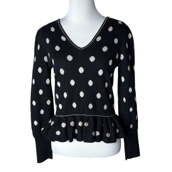 Rebecca Taylor Wool Black and White Polka Dot Peplum Sweater - Picture 9 of 11